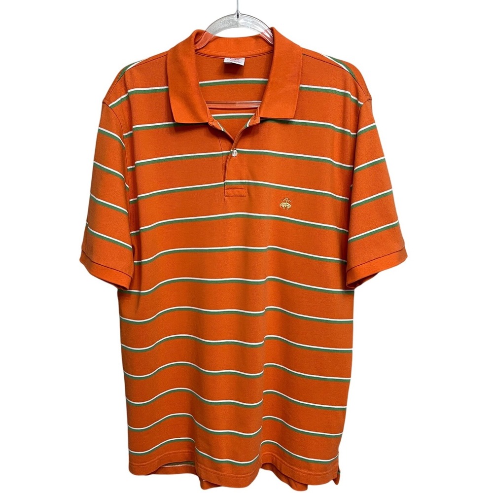Brooks‎ Brothers Performance Polo Shirt Mens Large Orange Striped Golf Casual